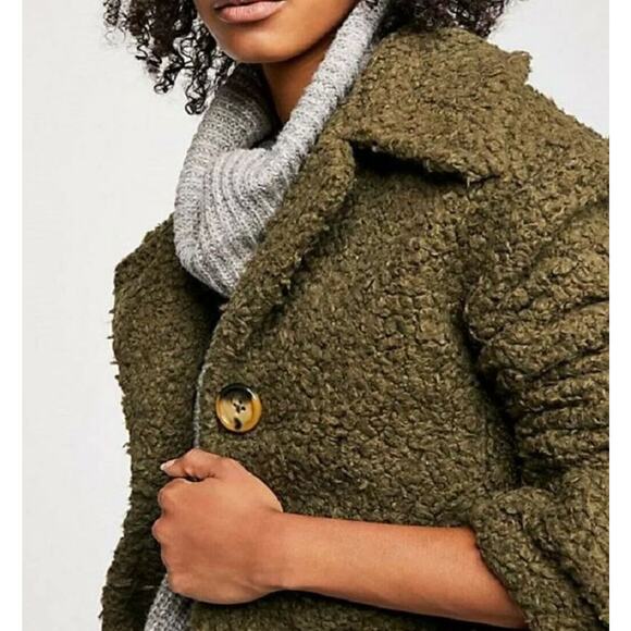 Free People Olive So Soft Faux Shearling Pea Coat Teddy Swing Jacket - Picture 5 of 11